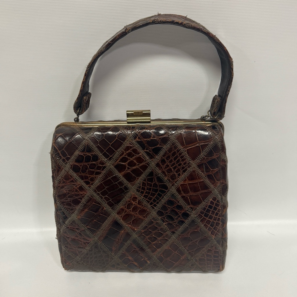 Vintage Brown Crocodile Pattern Clutch